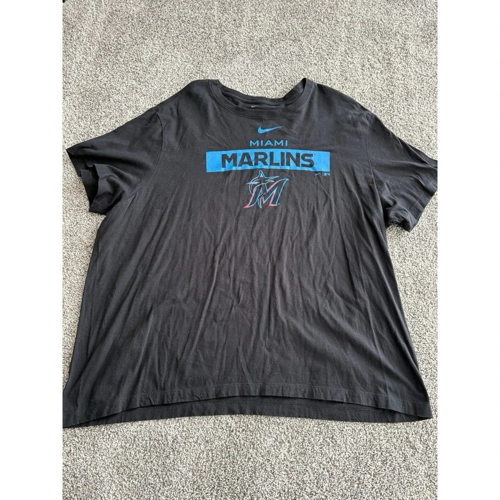 Miami Marlins Shirt Mens 3XL‎ Black 100% Cotton Nike Tee MLB Baseball Logo